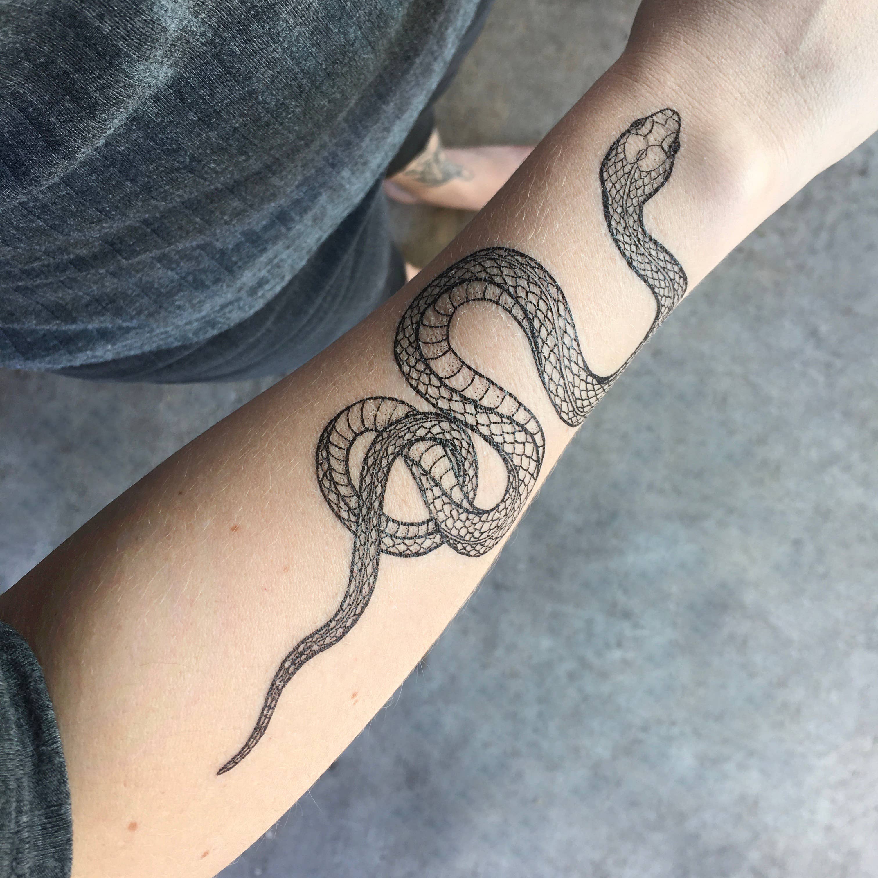 Small snake and rose tattoo - Tattoogrid.net